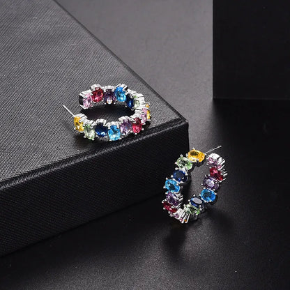 1 Pair Casual Geometric Copper Artificial Crystal Glass Zircon White Gold Plated Ear Studs