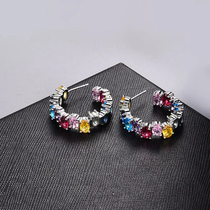 1 Pair Casual Geometric Copper Artificial Crystal Glass Zircon White Gold Plated Ear Studs