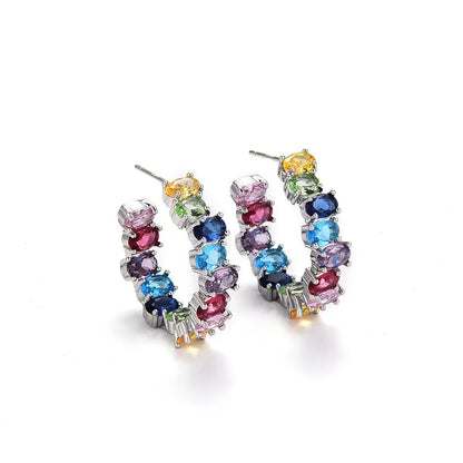 1 Pair Casual Geometric Copper Artificial Crystal Glass Zircon White Gold Plated Ear Studs