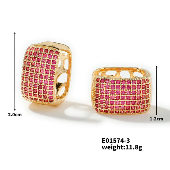 1 Pair Casual Glam Shiny Color Block Plating Inlay Copper Zircon K Gold Plated Rhodium Plated Earrings