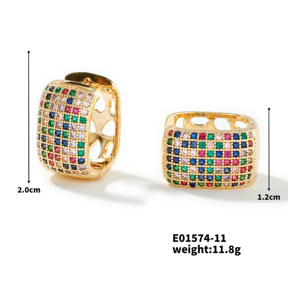 1 Pair Casual Glam Shiny Color Block Plating Inlay Copper Zircon K Gold Plated Rhodium Plated Earrings
