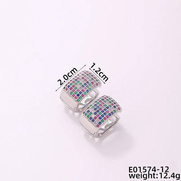 1 Pair Casual Glam Shiny Color Block Plating Inlay Copper Zircon K Gold Plated Rhodium Plated Earrings