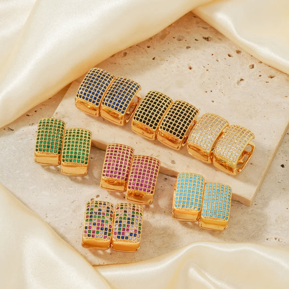 1 Pair Casual Glam Shiny Color Block Plating Inlay Copper Zircon K Gold Plated Rhodium Plated Earrings