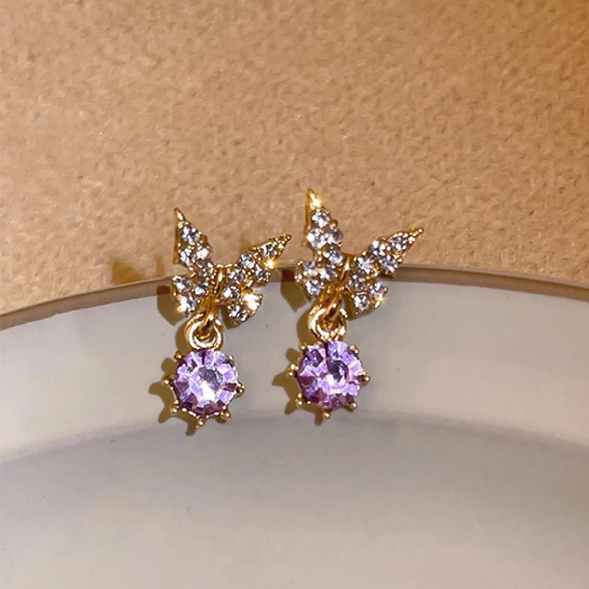 1 Pair Casual Glam Simple Style Moon Butterfly Bird Plating Inlay Alloy Rhinestones 14k Gold Plated Ear Studs