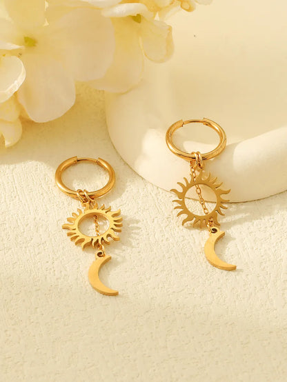 1 Pair Casual Glam Simple Style Sun Moon Plating 304 Stainless Steel 18K Gold Plated Drop Earrings