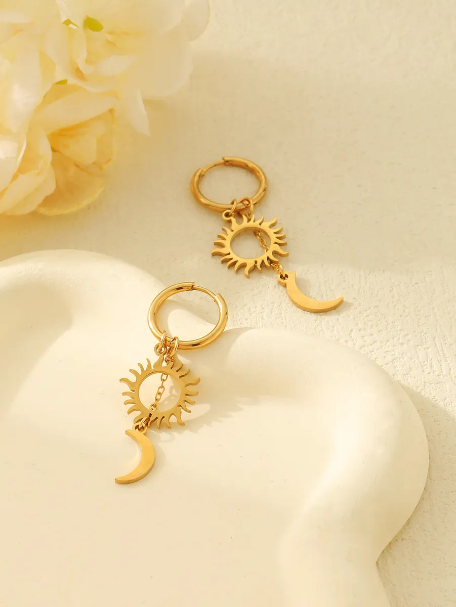 1 Pair Casual Glam Simple Style Sun Moon Plating 304 Stainless Steel 18K Gold Plated Drop Earrings