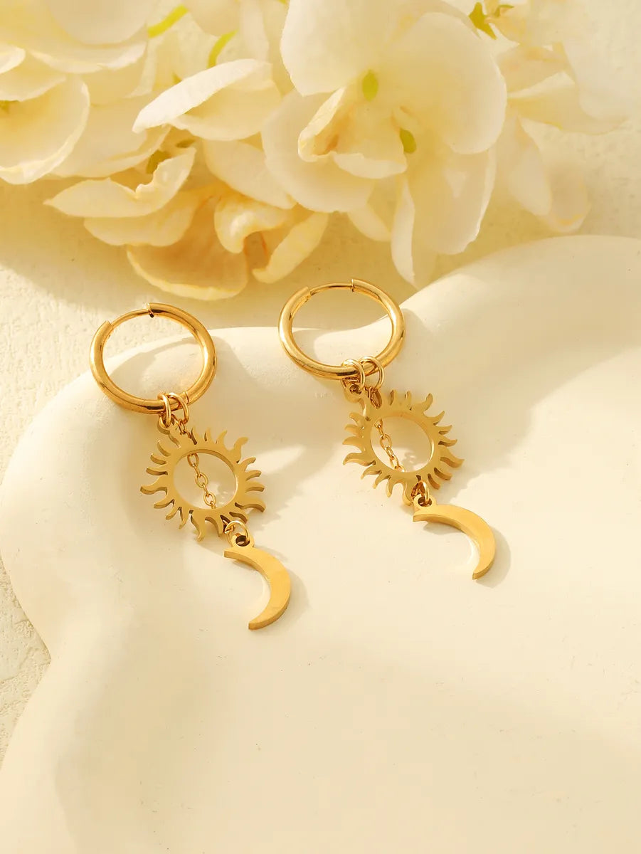 1 Pair Casual Glam Simple Style Sun Moon Plating 304 Stainless Steel 18K Gold Plated Drop Earrings