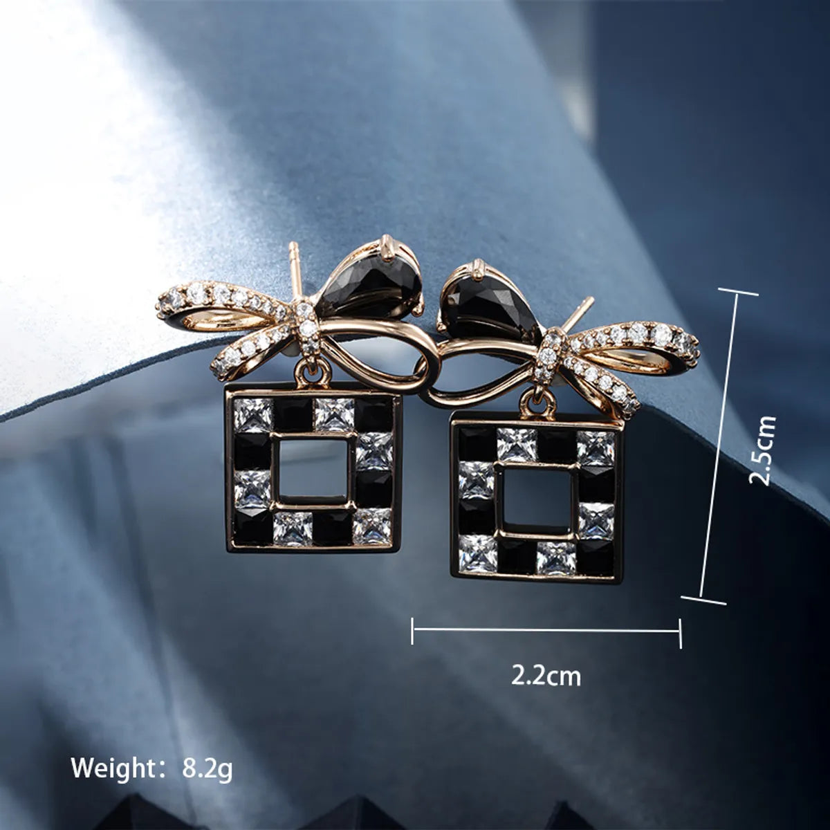 1 Pair Casual Glam Square Bow Knot Transparent Copper Alloy Artificial Gemstones 18k Gold Plated Drop Earrings