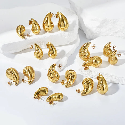 1 Pair Casual Glam Water Droplets Polishing 304 Stainless Steel Steel Gold Plated Ear Studs