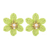 1 Pair Casual Hawaiian Beach Flower Braid Inlay Alloy Raffia Artificial Pearls Rhinestones 14K Gold Plated Ear Studs