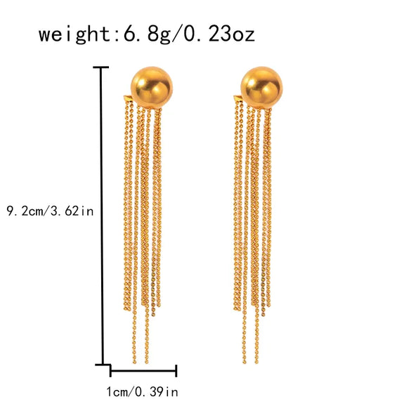 1 Pair Casual Hawaiian Classic Style C Shape Round Tassel Tassel Plating 304 Stainless Steel 14K Gold Plated Drop Earrings