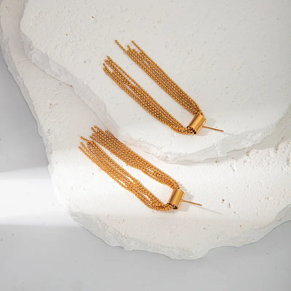 1 Pair Casual Hawaiian Classic Style C Shape Round Tassel Tassel Plating 304 Stainless Steel 14K Gold Plated Drop Earrings