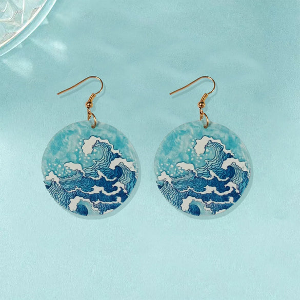 1 Pair Casual Hawaiian Marine Style Geometric Sea Wave Arylic Drop Earrings