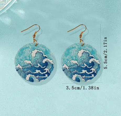 1 Pair Casual Hawaiian Marine Style Geometric Sea Wave Arylic Drop Earrings