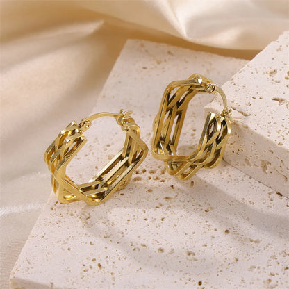 1 Pair Casual Hawaiian Tropical Geometric Plating Hollow Out Stainless Steel 18k Gold Plated Earrings