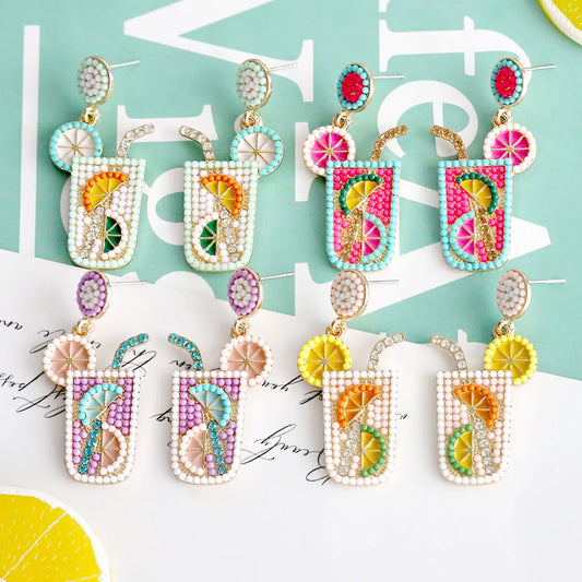 1 Pair Casual Hawaiian Vacation Drink Alloy Seed Bead Drop Earrings