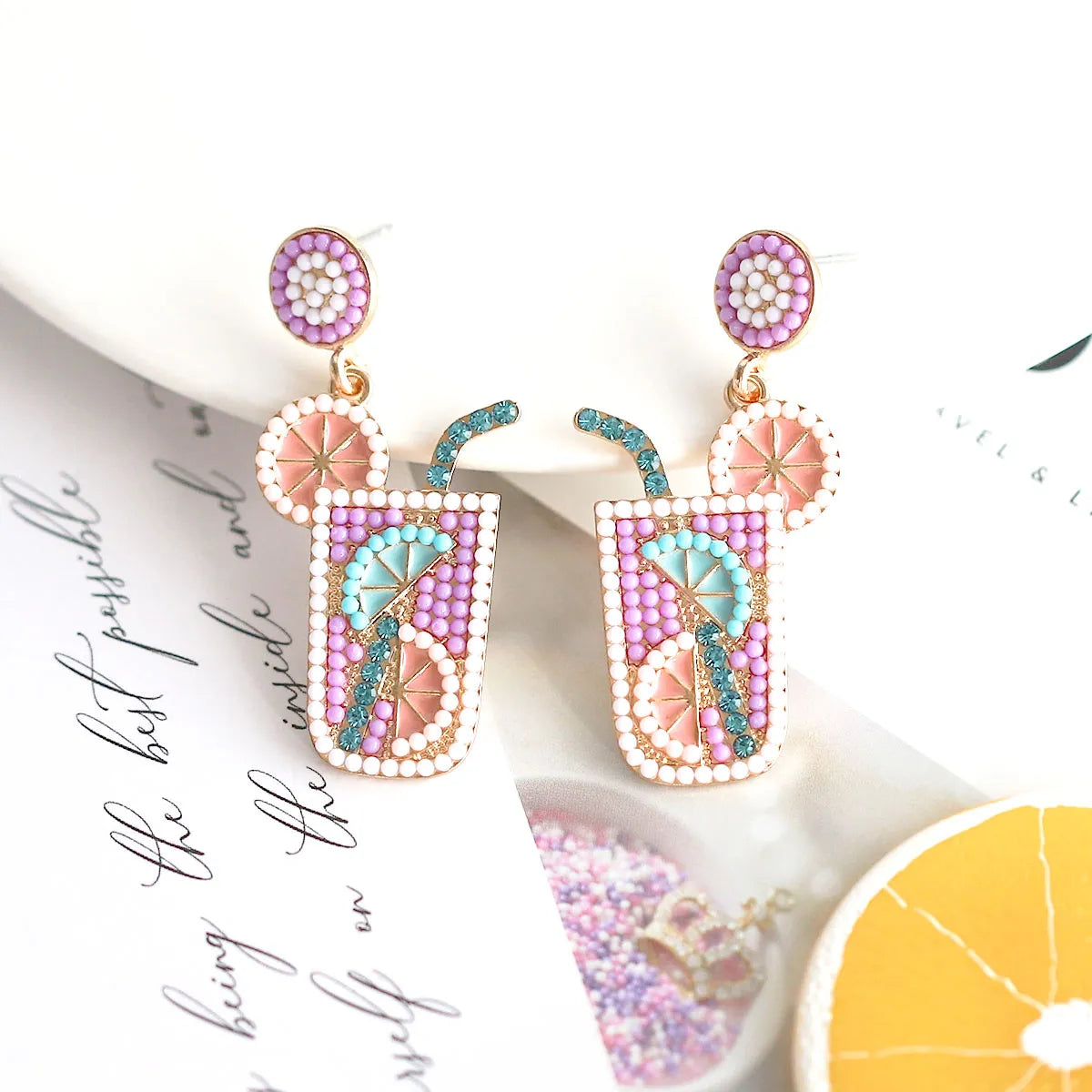 1 Pair Casual Hawaiian Vacation Drink Alloy Seed Bead Drop Earrings