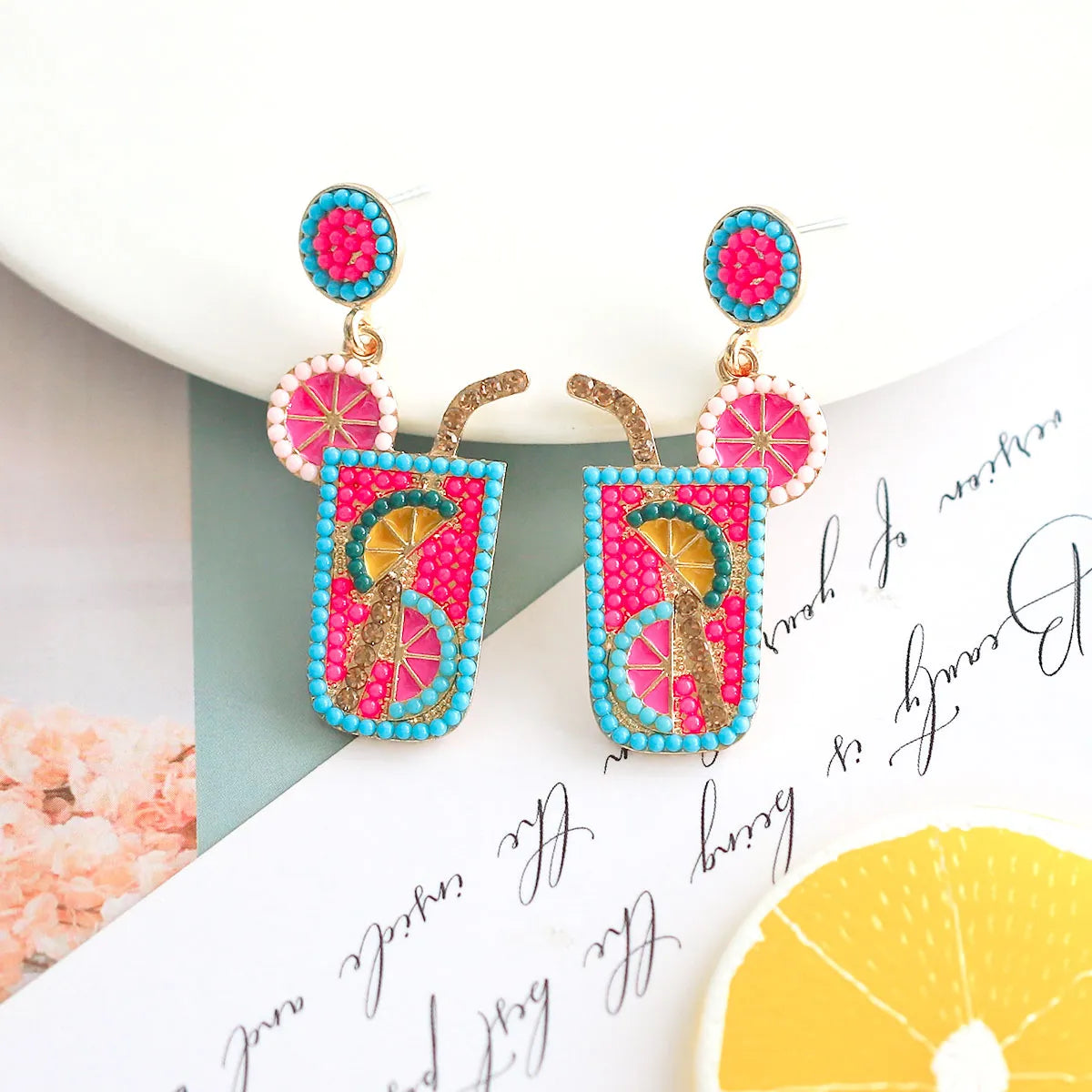 1 Pair Casual Hawaiian Vacation Drink Alloy Seed Bead Drop Earrings