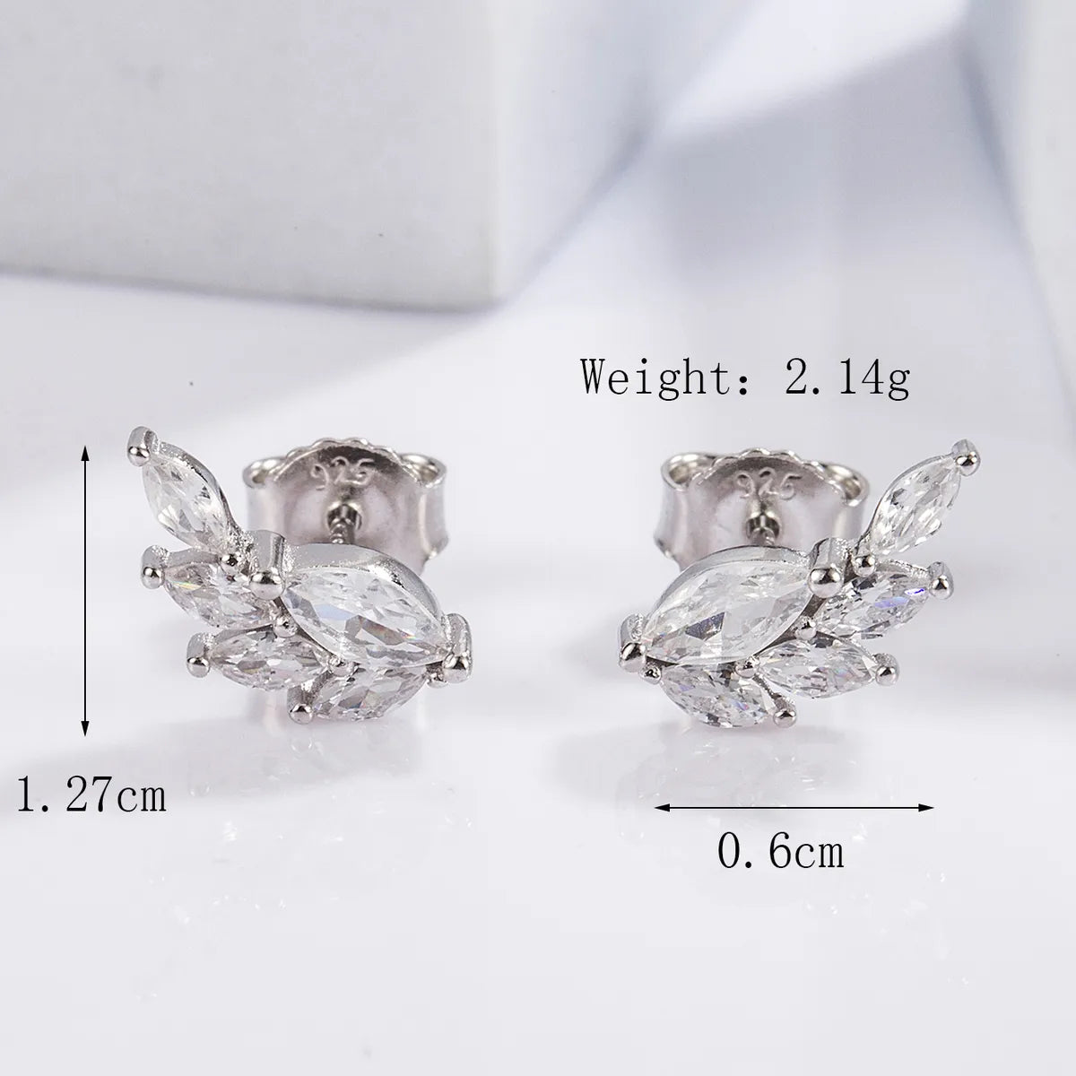 1 Pair Casual Heart Shape Dragonfly Butterfly Inlay Sterling Silver Zircon White Gold Plated Ear Studs