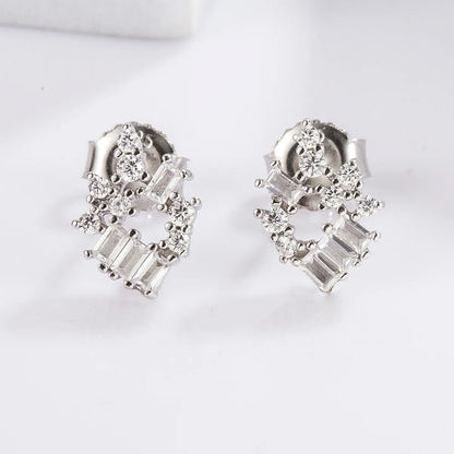 1 Pair Casual Heart Shape Dragonfly Butterfly Inlay Sterling Silver Zircon White Gold Plated Ear Studs