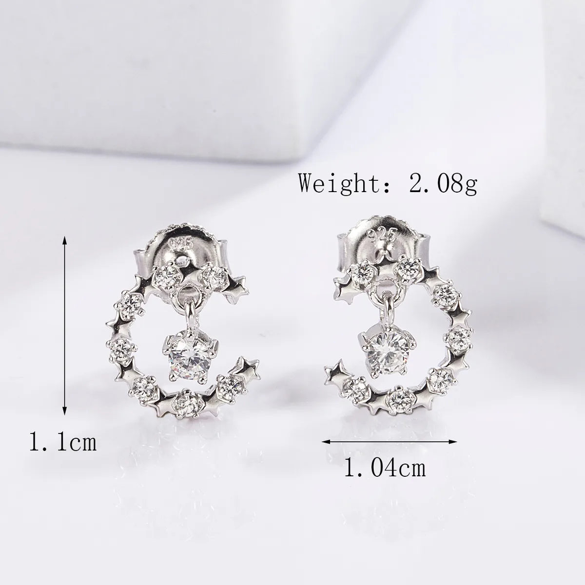 1 Pair Casual Heart Shape Dragonfly Butterfly Inlay Sterling Silver Zircon White Gold Plated Ear Studs