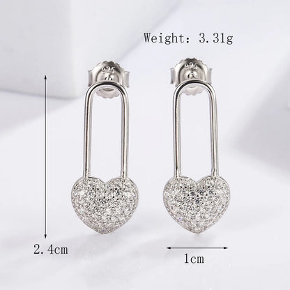 1 Pair Casual Heart Shape Dragonfly Butterfly Inlay Sterling Silver Zircon White Gold Plated Ear Studs