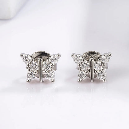 1 Pair Casual Heart Shape Dragonfly Butterfly Inlay Sterling Silver Zircon White Gold Plated Ear Studs