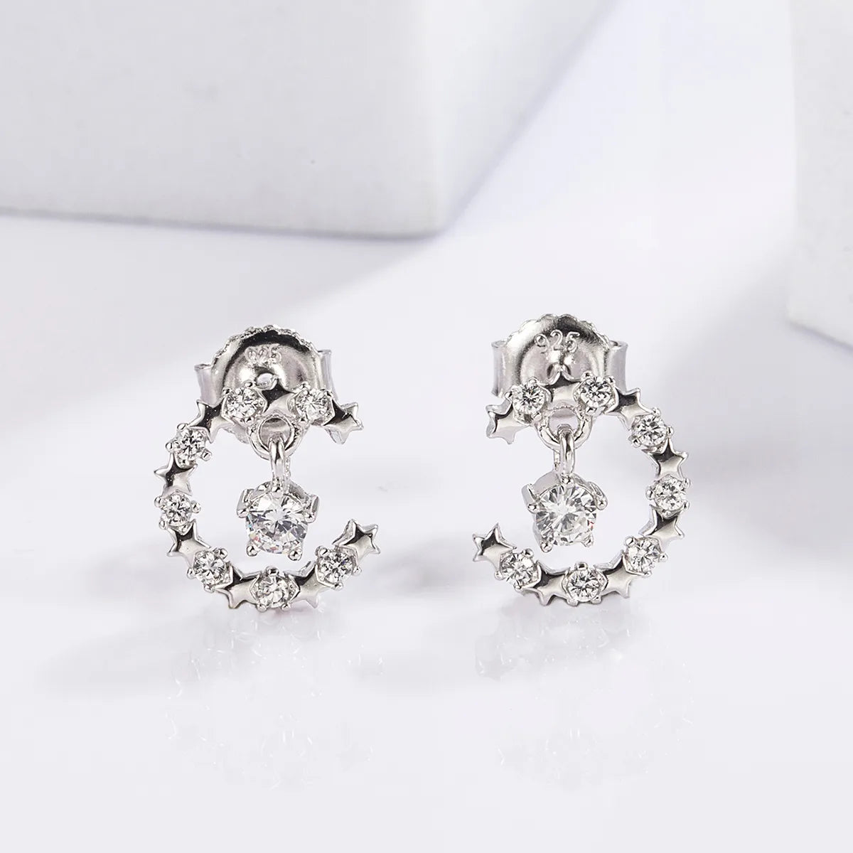 1 Pair Casual Heart Shape Dragonfly Butterfly Inlay Sterling Silver Zircon White Gold Plated Ear Studs