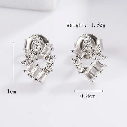 1 Pair Casual Heart Shape Dragonfly Butterfly Inlay Sterling Silver Zircon White Gold Plated Ear Studs