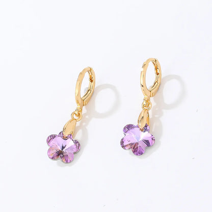 1 Pair Casual Heart Shape Flower Plating Inlay Copper Zircon Drop Earrings