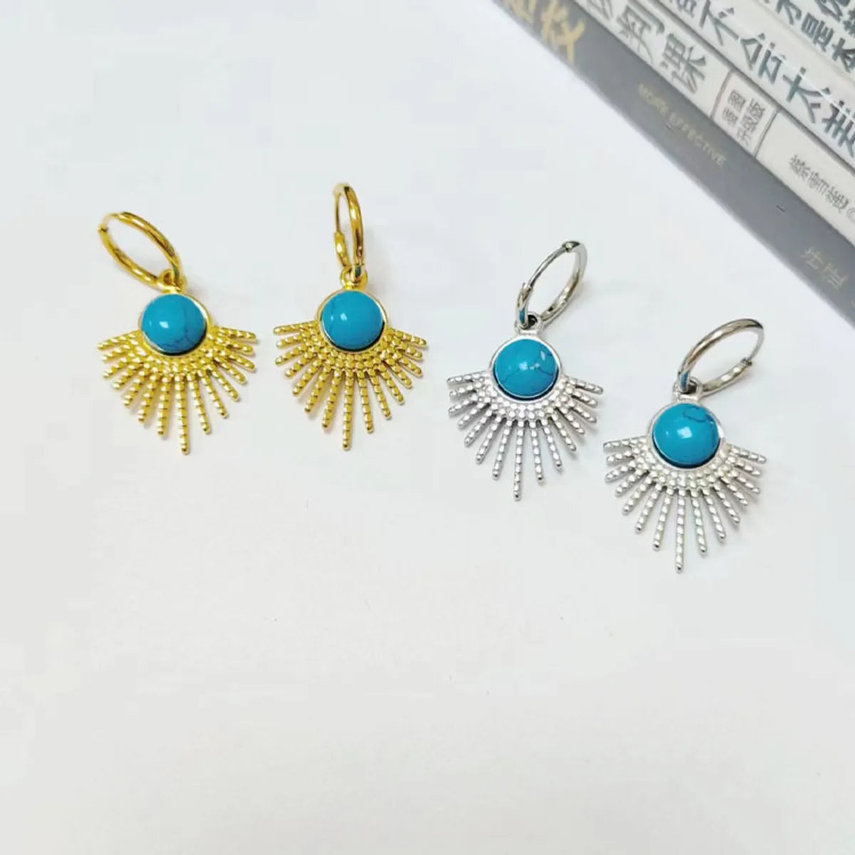 1 Pair Casual Heart Shape Flower Plating Inlay Stainless Steel Turquoise 18k Gold Plated Earrings