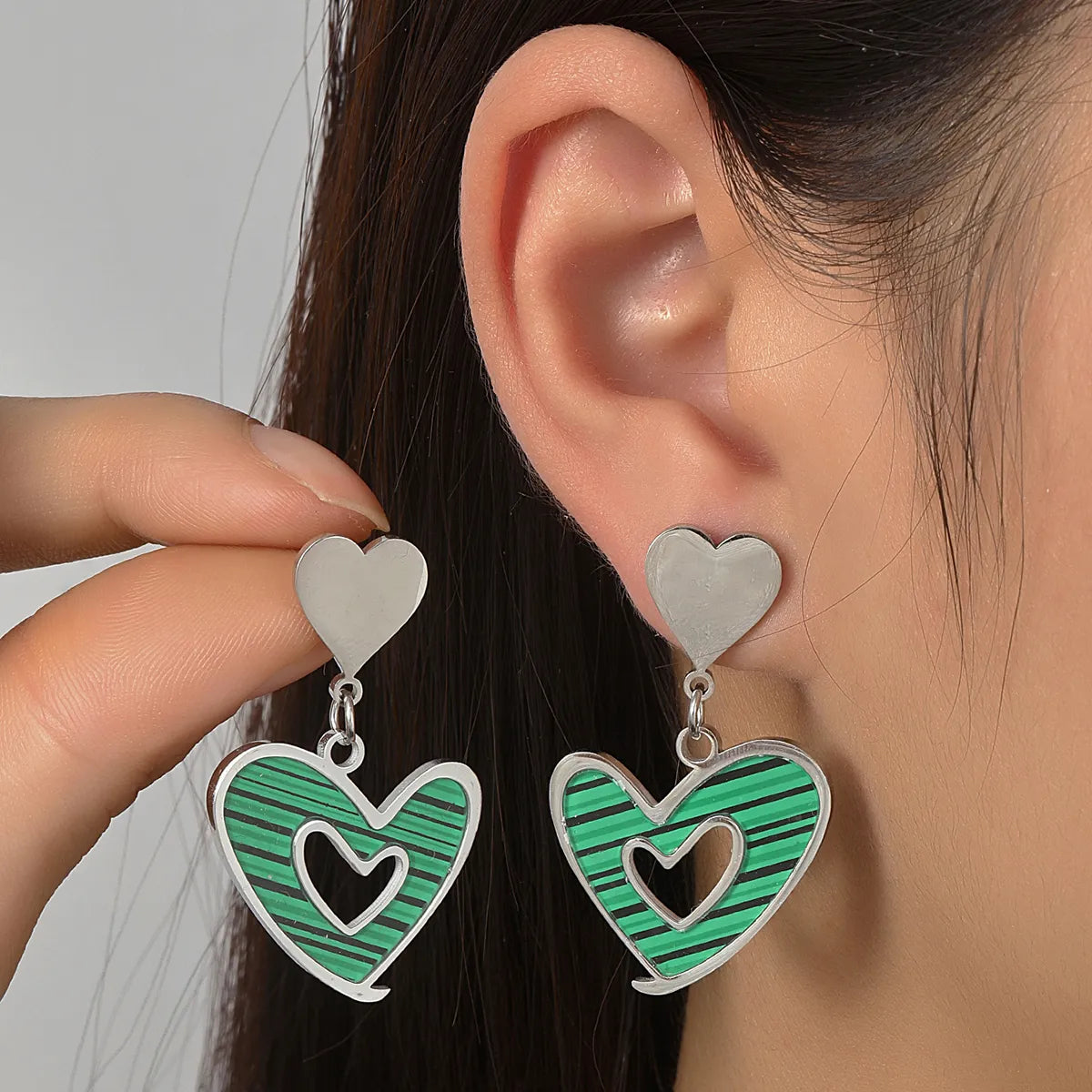 1 Pair Casual Heart Shape Polishing Plating Inlay Titanium Steel Rhinestones Drop Earrings