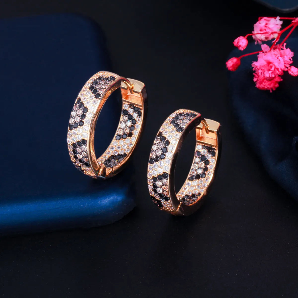 1 Pair Casual Hip-Hop Bohemian Circle Color Block Plating Inlay Copper Zircon 14k Gold Plated Rhodium Plated Hoop Earrings