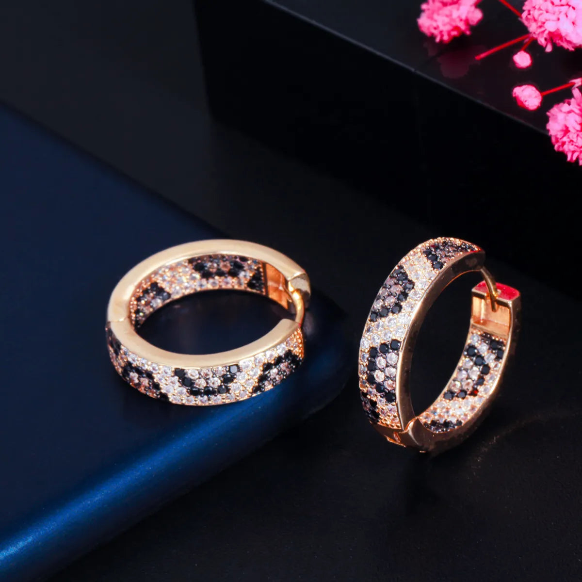 1 Pair Casual Hip-Hop Bohemian Circle Color Block Plating Inlay Copper Zircon 14k Gold Plated Rhodium Plated Hoop Earrings