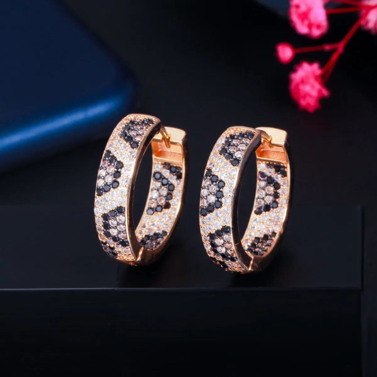 1 Pair Casual Hip-Hop Bohemian Circle Color Block Plating Inlay Copper Zircon 14k Gold Plated Rhodium Plated Hoop Earrings