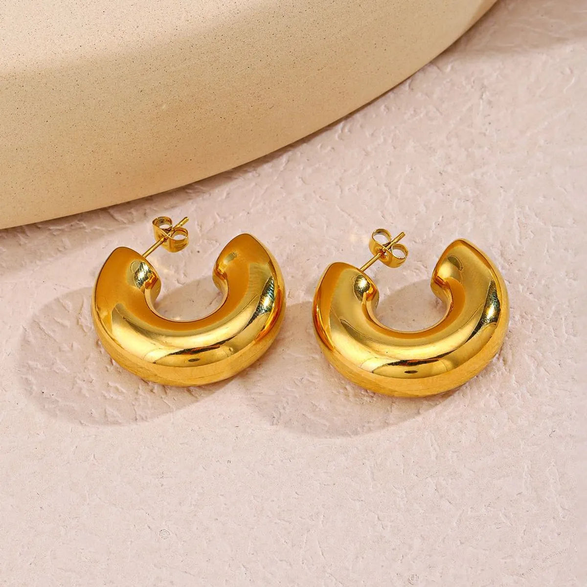 1 Pair Casual Hip-hop C Shape Plating Stainless Steel 18k Gold Plated Ear Studs