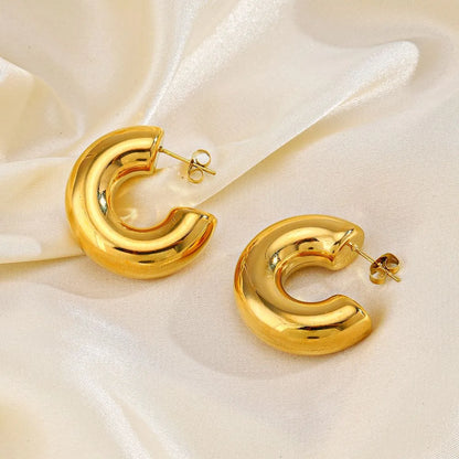 1 Pair Casual Hip-hop C Shape Plating Stainless Steel 18k Gold Plated Ear Studs