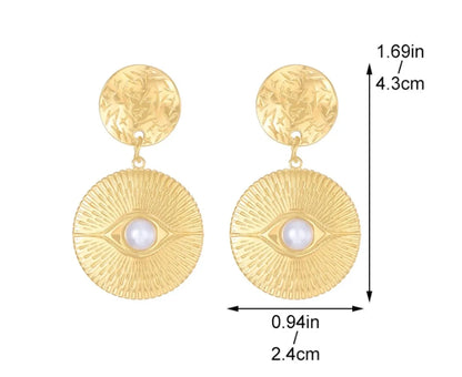 1 Pair Casual Hip-Hop Round Devil'S Eye Titanium Steel Artificial Pearls 18K Gold Plated Drop Earrings