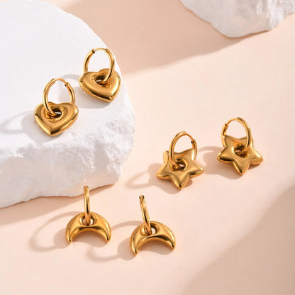 1 Pair Casual IG Style Star Moon Heart Shape Polishing 304 Stainless Steel 18K Gold Plated Drop Earrings