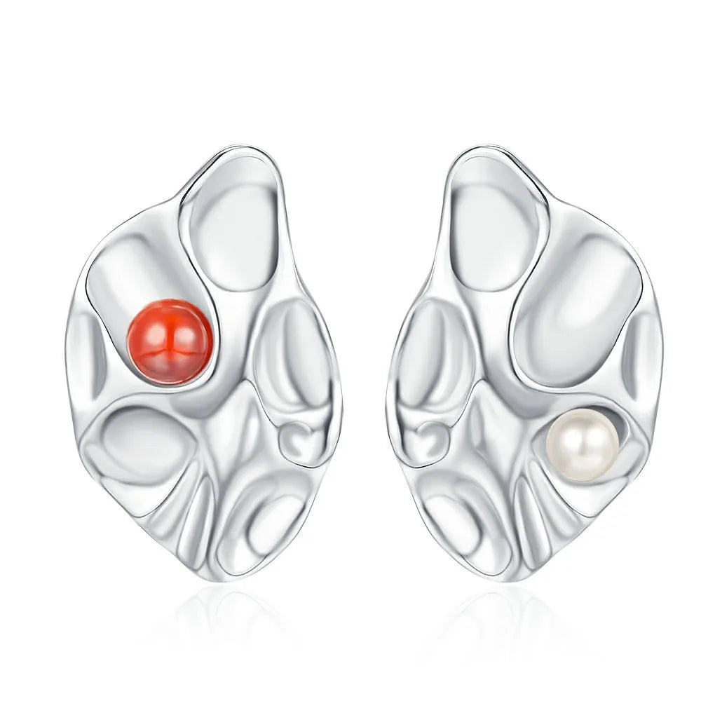 1 Pair Casual Irregular Plating Inlay Sterling Silver Gem Freshwater Pearl White Gold Plated Ear Studs