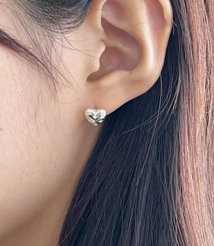 1 Pair Casual Korean Style Heart Shape Plating Inlay Sterling Silver Zircon Ear Studs