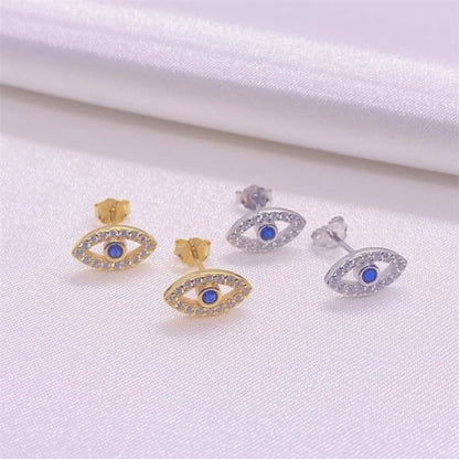 1 Pair Casual Lady Devil's Eye Inlay Sterling Silver Zircon Ear Studs