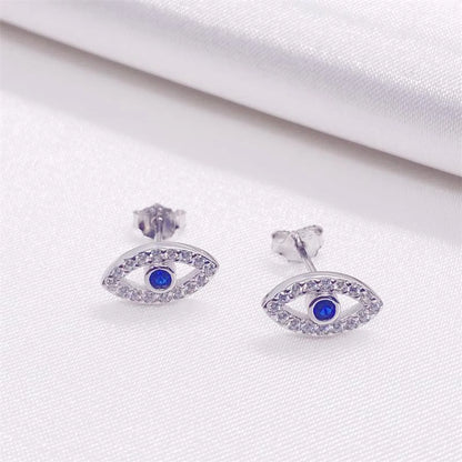 1 Pair Casual Lady Devil's Eye Inlay Sterling Silver Zircon Ear Studs