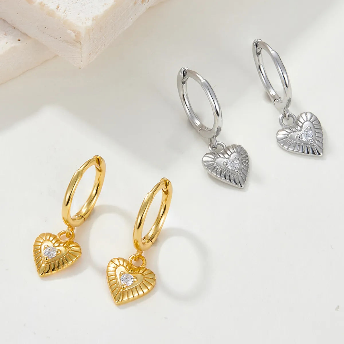 1 Pair Casual Lady Heart Shape Plating Inlay Sterling Silver Zircon 18k Gold Plated White Gold Plated Drop Earrings