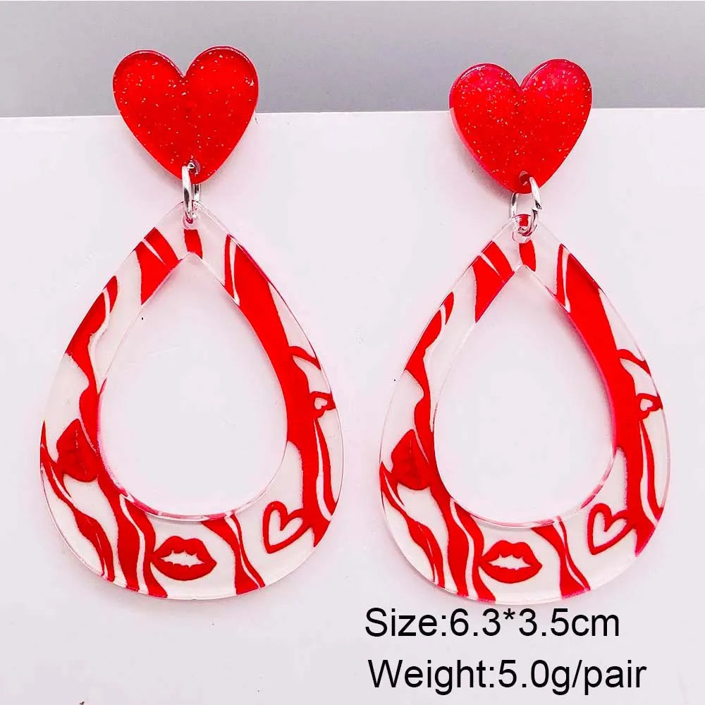 1 Pair Casual Lady Lips Heart Shape Arylic Drop Earrings