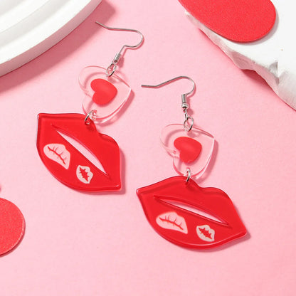 1 Pair Casual Lady Lips Heart Shape Arylic Drop Earrings