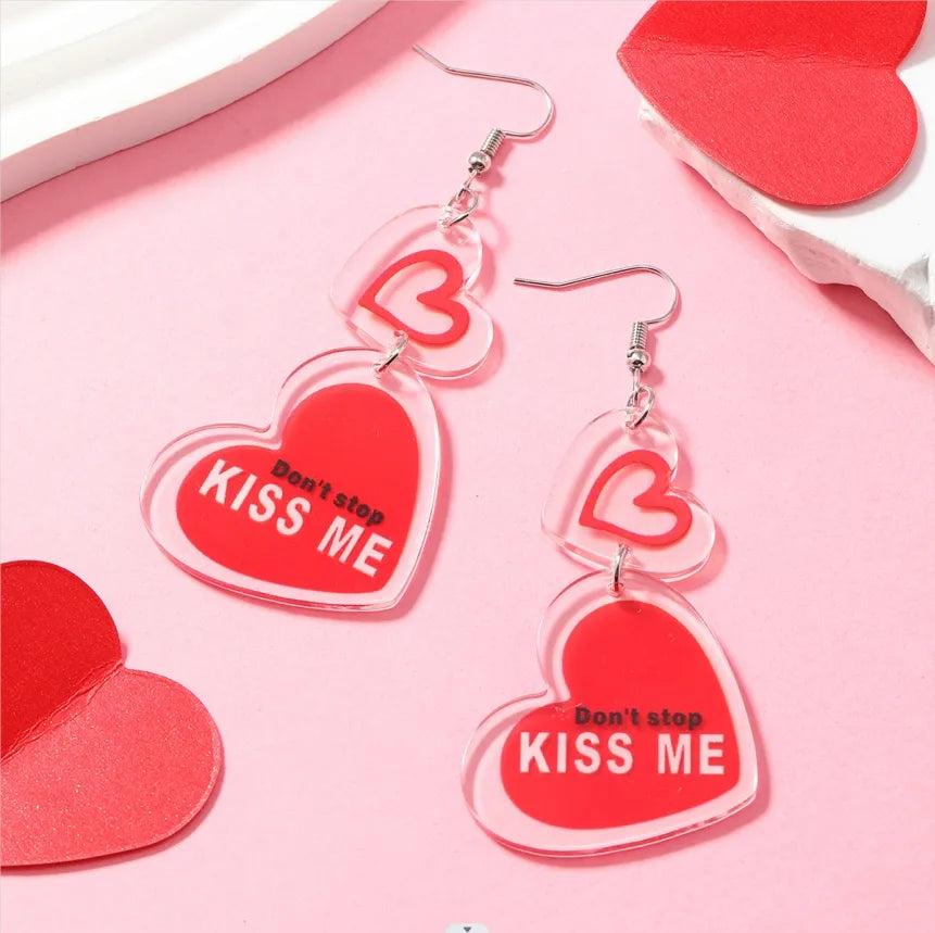 1 Pair Casual Lady Lips Heart Shape Arylic Drop Earrings