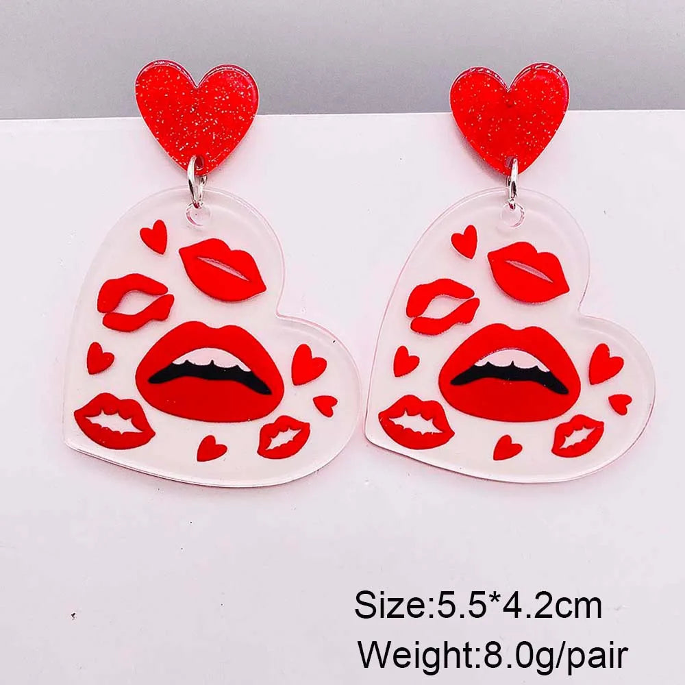 1 Pair Casual Lady Lips Heart Shape Arylic Drop Earrings