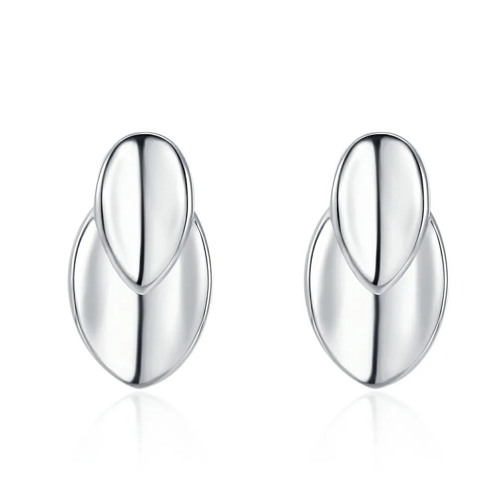 1 Pair Casual Leaf Plating Sterling Silver White Gold Plated Ear Studs