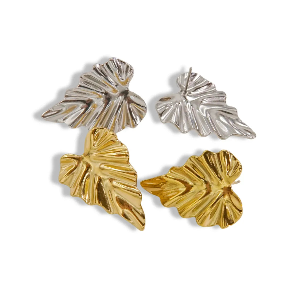 1 Pair Casual Leaf Plating 304 Stainless Steel 14K Gold Plated Ear Studs